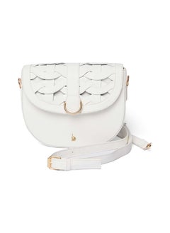 Buy Fancy Faux Leather Logo Embellished Bag With Front Braided Part And Adjustable Shoulder Strap in Egypt