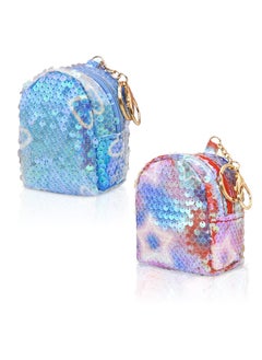 اشتري Sequins Coin Purse 2Pcs Stylish and Portable Key Wallet for Women and Girls Purses Keychain Cute Change Bagswith Keyring and Zipper for Working Travelling Shopping Party Blue Red في الامارات