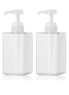 Buy Pump Bottle Dispenser Refillable Square Plastic Lotion Empty for Essential Oil Soap Shampoo, Bathroom Kitchen Travel , 2Pack 450ml Clear in UAE