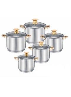 Buy Set of 10 Cookware Set - Stainless Steel Pots Utensils Set with Tempered Glass Lid in UAE