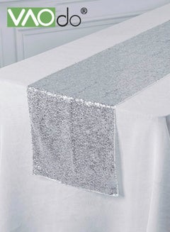 Buy Sequin Table Runner Event Party Supplies Silver Rectangular Tablecloth 30*275CM for Holiday Wedding Birthday in Saudi Arabia