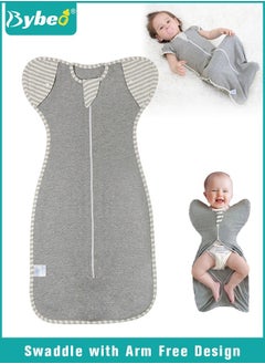 Buy Baby Swaddle Blanket Sack with Arms Free Design, Transition to Arm Freedom Wearable for Newborn Girl and Boy, Medium 100% Breathable Cotton 3-6Months, Grey Color in Saudi Arabia