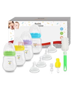 Buy Bimirth 11 PCS Newborn Gift, Baby Nipple Bottle Set - Closer to Nature Baby Bottles, Medium-Flow Breast-Like Teat With Anti-Colic Valve, 180ml, Pack of 4, Colorful in UAE