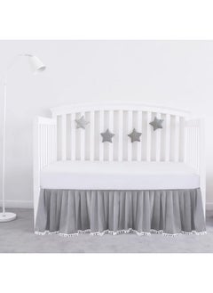 اشتري Crib Bed Skirt Grey Pleated With White Lovely Pompoms Bedding Dust Ruffle For Baby Boys 14 Drop Fit All Standard Crib Bed Machine Wahable Crib Skirt في الامارات