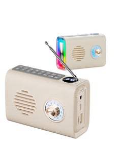 Buy Portable Bluetooth Speaker With Light, Outdoors Solar Powered Wireless Speakers, Vintage FM Radio With RGB Light, String Bass Enhancement with U Disk, TF Card, Aux Player Function, Beige in Saudi Arabia