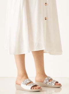 Buy Womens Le Confort Textured Slip-On Sandals With Wedge Heels in UAE