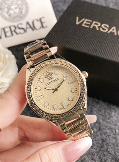 Buy Versace Women's Classic Fashion Quartz Watch with Gold Stainless Steel Band 34mm in Saudi Arabia