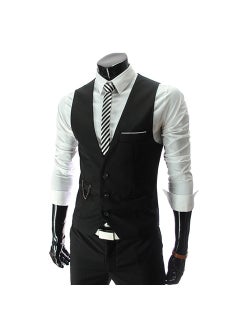 Buy 1 x 5 pcs Slim Fit Vest Korean Style Mens Waistcoat 3 Buckle Black in Saudi Arabia