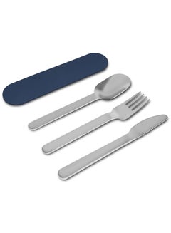 Buy Set of 4 Stainless Steel Travel Cutlery Set with Silicone Case, Marine Blue in UAE