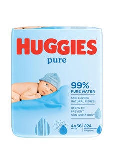 Buy Pure Baby Wipes, 99% Pure Water Wipes, 4 Pack x 56 Wipes, 224 Count in UAE
