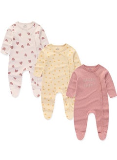 Buy Infant And Toddler Pure Cotton One-Piece Long-Sleeved Crawling Suit 3-Piece Set in UAE