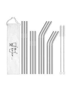 Buy Stainless Steel Metal Straws, Reusable-Long Straws Suitable For 30oz And 20oz Glasses, 15-Piece Set (6 Curved + 6 Straight 2 Cleaning Brushes 1 Bag, Silver) in Saudi Arabia