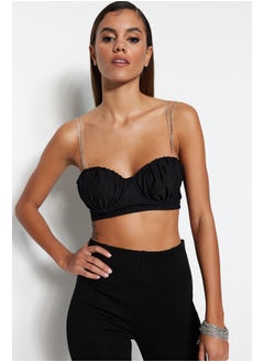 Buy Black Crop Lined Woven Shiny Stone Bustier TPRSS23BS00047 in Egypt