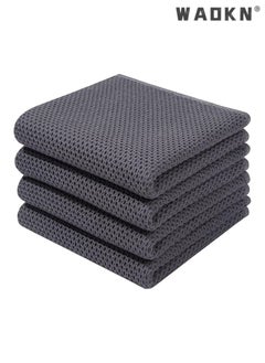 Buy 4-Piece Cotton Waffle Weave Kitchen Dish Cloths & Tea Towels Set - Ultra-Soft, Super Absorbent, & Rapid Drying for Everyday Use（34x34CM，Grey） in Saudi Arabia