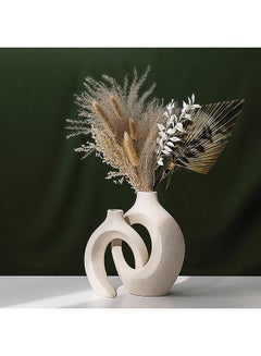 Buy Hollow Ceramic Vase Set of 2 for Modern Home Decor, White Boho Donut Vases Nordic Minimalist Decorative Vase in Egypt