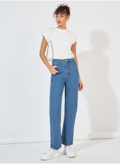 Buy High Rise Straight Fit Jeans with Pockets in Saudi Arabia