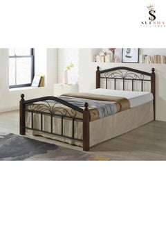 Buy Wooden Steel Double Size Bed Cherry Brown Legs With medical mattress 120 x 190 cm in UAE