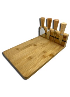 Buy Cheese Board Bamboo With 4 Knives in UAE