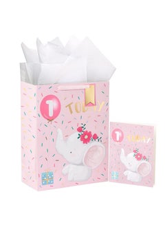 Buy 16.5" Extra Large 1St Birthday Gift Bag With Card And Tissue Paper Adorable Elephant Design For Baby Girl Baby Shower Party in UAE