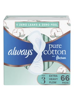 اشتري Pure Cotton Feminine Pads for Women, Size 3, Extra Heavy Flow, with wings, Unscented, Free of Dyes, Fragrances, and Chlorine Bleaching, 22 Count x 3 Packs (66 Count total) في الامارات