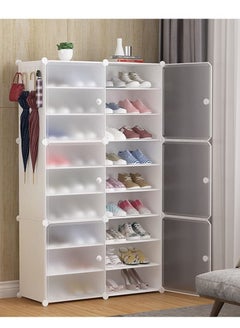 Buy 18-Cube DIY Plastic Shoes Cabinet with Translucent Doors Portable Modular Shoe Storage Organizer Tower Shelf Expandable Shoes Rack Stand Space Saver for Entryway Hallway and Closet in Saudi Arabia