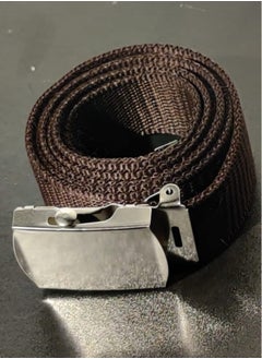 Buy Durable Brown Canvas Belt With Silver Metal Buckle, Ideal For Everyday Application in Egypt