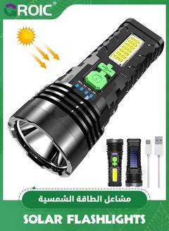 Buy Led Rechargeable Flashlights, Solar Flashlights Rechargeable, 1000 Lumens Bright LED Solar Powered Flashlight with USB Charger, Waterproof Handheld Flashlights with 4 Mode for Emergencies Walking in UAE