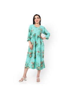 Buy SHORT HIGH QUALITY FLORAL PRINTED WITH FRONT BUTTONED STYLED ARABIC KAFTAN JALABIYA DRESS in Saudi Arabia