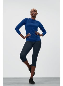 Buy Women Sportswear Fit Plain Crop Tights, Navy Blue in UAE