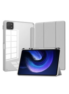 اشتري Transparent Hard Shell Back Trifold Smart Cover Protective Slim Case for Xiaomi Mi Pad 6 /Pad 6 Pro Grey في الامارات