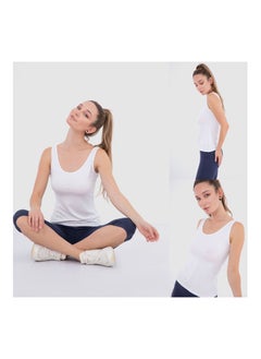 Buy Mesery Bundle Of Three Cotton Stretch Plain Tank Tops - White in Egypt