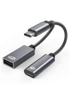 Buy USB C OTG Cable Phone Adapter 2in1 Type C Male to USB C Female Charging Port with USB Female Splitter Adapter for Samsung Google in Saudi Arabia