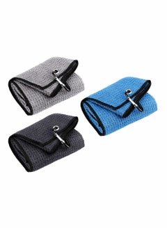 اشتري 3 Pack Golf Towel, Sports Towel with Heavy Duty Carabiner Clip, Premium Microfiber Fabric Waffle Pattern Towel for Yoga, Golf, Gym, Camping, Running (Blue, Black, Gray) في الامارات