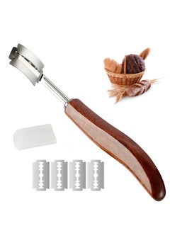 اشتري Premium Bread Lame Slashing Tool Bread Scorer Blade with Crafted Wooden Handle Dough Scoring Kinfe with 5 Blades and Protective Cover for Making Bread Tool في الامارات