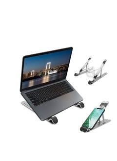 Buy Portable Laptop Stand, SYOSI Ergonomic 7-Angle Adjustable Aluminum Alloy Foldable Laptop Stand, Compatible with 10-15.6 Inch Laptop, Tablet, Notebook, Computer, Mobile Phones (Silver) in UAE