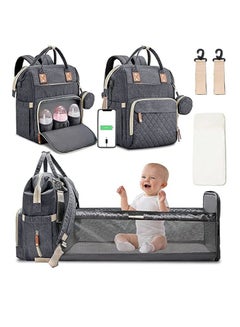 اشتري 3 in 1 Diaper Bag Backpack with Changing Station Portable Baby Bag Foldable Baby Bed Back Pack Travel Waterproof Large Travel Bag with USB and Stroller Straps في السعودية