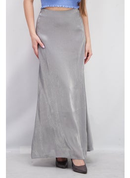 Buy Women Shiny Flowy Maxi Skirt, Grey Silver in UAE