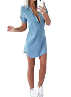 Buy Summer Sky Blue Shirt Short Sleeves  Midi T-shirt Dress Midi Dress in UAE