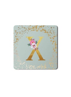 اشتري Designer Leather Coasters Mat for Beverage Drinks- Custom Monogram Initial Letter Floral Pattern Alphabet - X (Light Grey) في الامارات