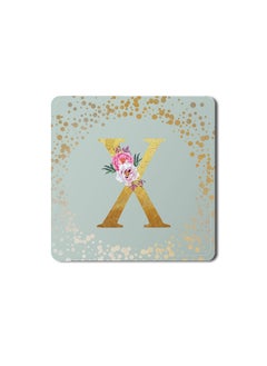 Buy Designer Leather Coasters Mat for Beverage Drinks- Custom Monogram Initial Letter Floral Pattern Alphabet - X (Light Grey) in UAE