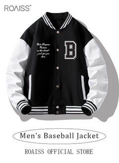 Buy Men Baseball Jacket Spring Autumn Uniform Jackets Fashion Oversized Graphic Striped Trim Drop Shoulder Corduroy Varsity Jacket Preppy Striped Stand Collar Jacket in Saudi Arabia