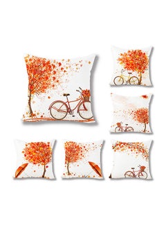 Buy 6-Piece Bicycle Printed Cushion Cover White/Orange/Brown 20x20inch in UAE