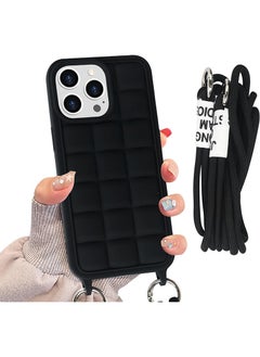 اشتري Crossbody Cute Lanyard Strap Case For iPhone 15 Pro Necklace Cord Candy Silicone Soft Cover Black في الامارات