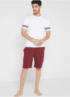 Buy Striped Sleeve Pyjama Shorts Set in UAE