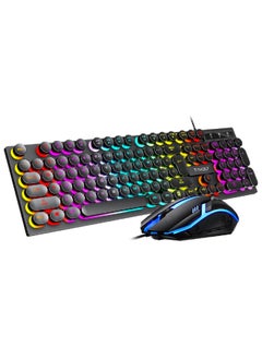 Buy 104 Key Wired Keyboard Mouse Combo Cool Rainbow Color Backlight Retro Punk Style Suspended Keycaps For Office Pc Gaming in UAE