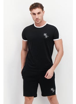 اشتري Men 2 Piece Brand Logo Short Sleeve T-Shirt And Drawstring Short Set, Black/White في الامارات