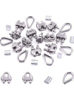 Buy Wire Rope Accessory Set, 24pcs 304 Stainless Steel Cable Clamp Silver M2 Clip Clamp, Thimble, 2mm Aluminum Crimping Loop, for 1/8 inch in UAE