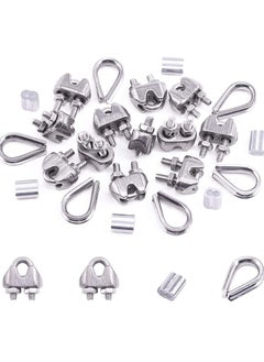 اشتري Wire Rope Accessory Set, 24pcs 304 Stainless Steel Cable Clamp Silver M2 Clip Clamp, Thimble, 2mm Aluminum Crimping Loop, for 1/8 inch في الامارات