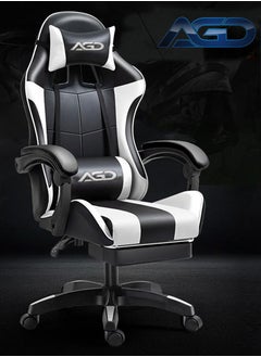 Buy AGD High Back Gaming Chair, Adjustable Faux Leather Computer Chair, Ergonomic Design Lumbar Support with Ergonomic Headrest and Armrest (Black) in Saudi Arabia