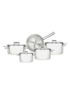 Buy Brava 9 Pieces Stainless Steel Cookware Set with Flat Lid and Tri-ply Base in UAE